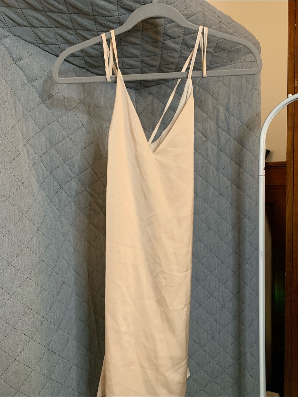 Backless Cream Slip Dress with Double Spaghetti Straps